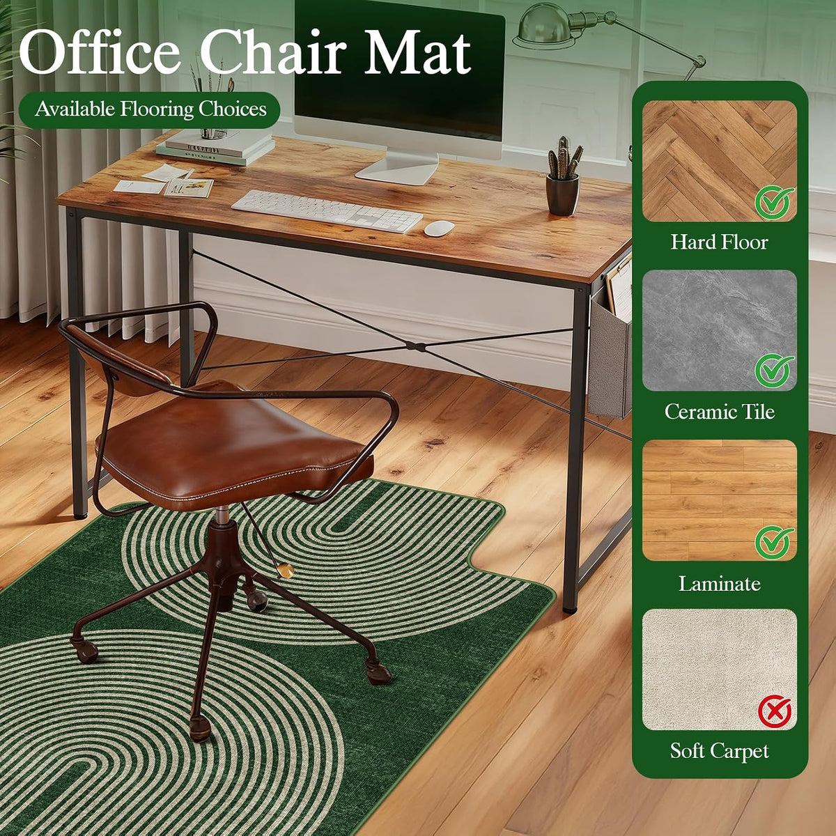 Office Chair Mat for Hardwood Floor & Tile Floor,48"X 60"-Convex Geo Green
