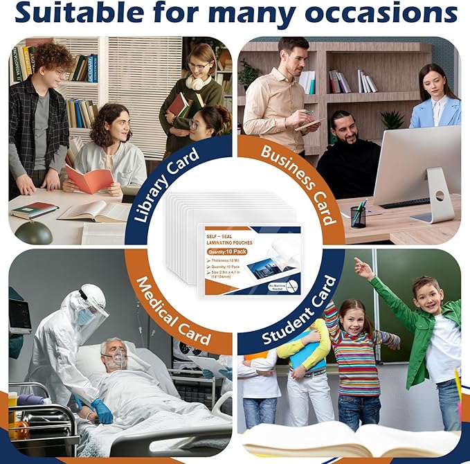 25 Pack 10 Mil 2.9"x4.1" Self Sealing Laminating Pouches Plastic Laminating Sheets Business Card Size Clear Lamination Paper for Office School Home Supplies（Waterproof & No Laminator Need)