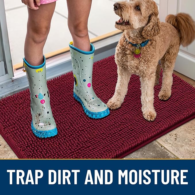 Smiry Dog Door Mat for Muddy Paws 24x16, Absorbent Dirt Trapper, Non-Slip