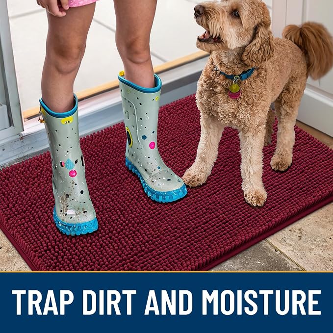 Smiry Dog Door Mat for Muddy Paws 36x24, Absorbent Dirt Trapper, Non-Slip