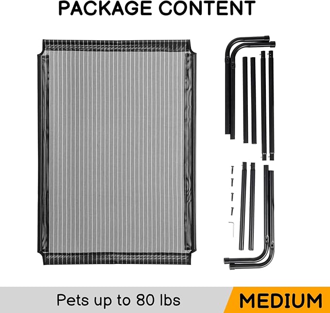Elevated Dog Bed Raised Outdoor Dog Cot for Large Dogs, Raised Dog Hammock Cooling Bed, Frame with Washable Cooling Breathable Mesh Anti-Slip Feet, Indoor and Outdoor Pet Bed, 50 Inches Black