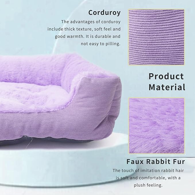 Tiny Dog Bed Extra Small Purple Rectangle Puppy Bed with Sides Soft Calming Supporting Washable 18 x 14 x 5 Inch