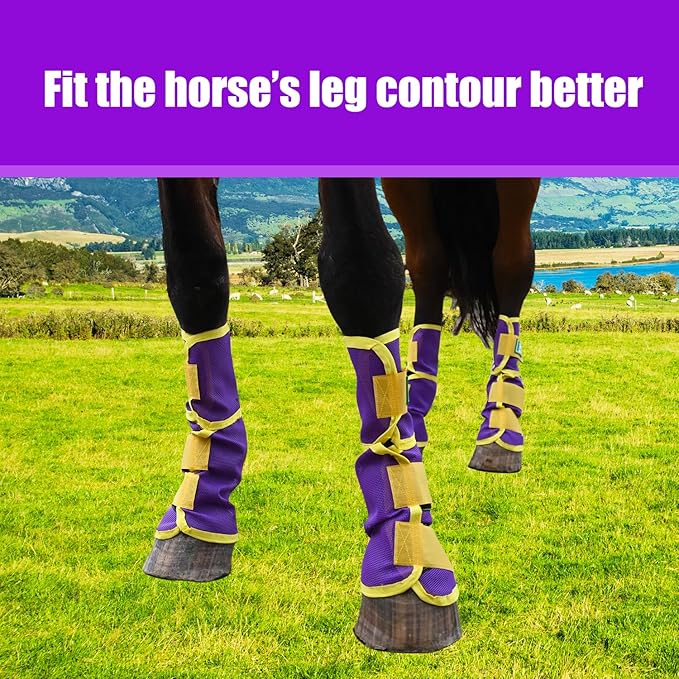 Fly Boots for Horses Set of 4 – Breathable Mesh Leg Protection for Summer with Ventilated Design & All-Day Comfort （Purple，Large