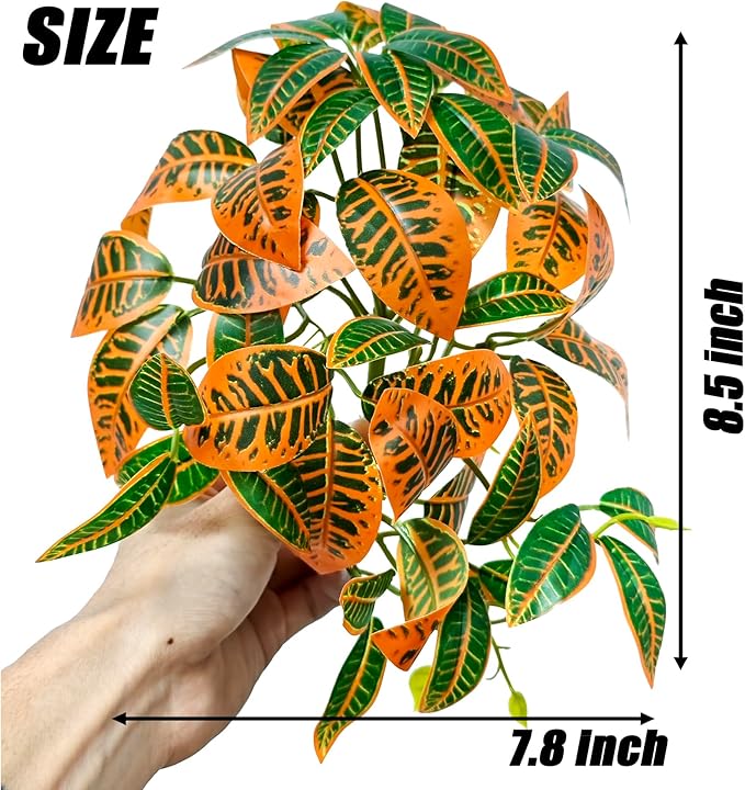Woyrise Reptile Plants, Terrarium Hanging Plant Vines, Artificial Leaves with Suction Cup, Bearded Dragon Tank Accessories for Gecko Lizard Snake Frog Tortoise Decorations - Codiaeum Variegatum