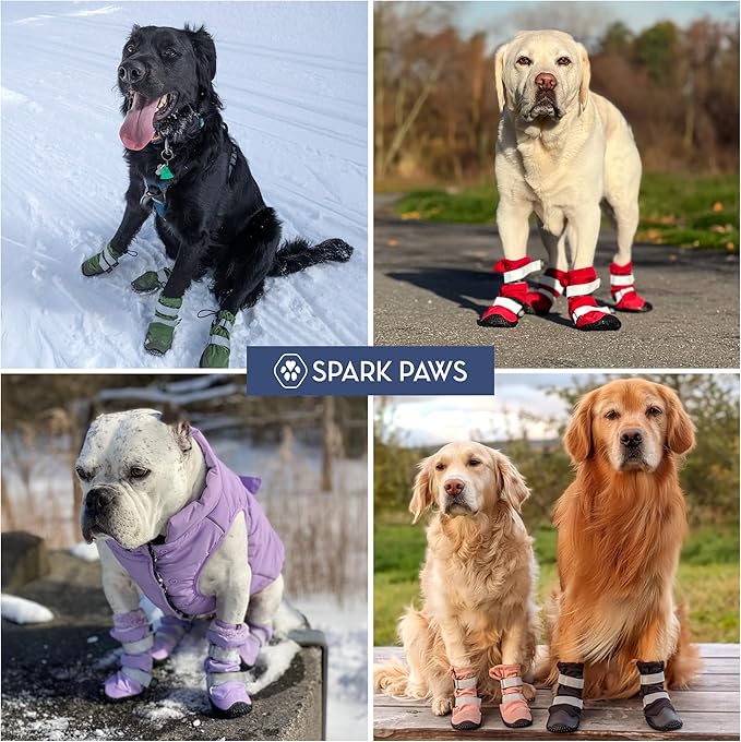 Spark Paws Dog Shoes, Waterproof Dog Boots for Medium to Large Dogs, Non Slip, Breathable Dog Booties and Paw Protectors - 4PCS Doggie Hiking Boots with Reflective Straps, Gray Camo, Size 6
