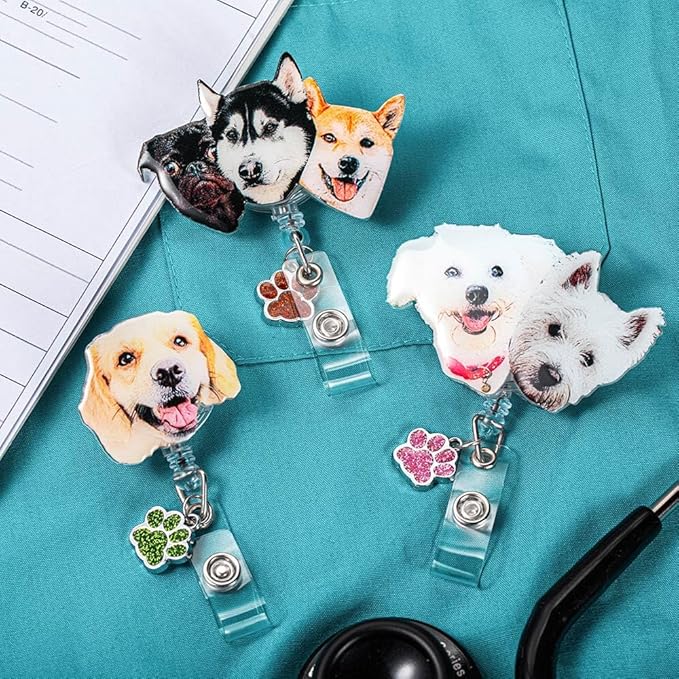 callie Personalized Pet Badge Reel - Custom Dog & Cat Photo, Cute ID Badge Holder Retractable with Alligator Clip & Paw Charm, Gifts for Dog Lover Nurse Vet Doctor（1 Pet）
