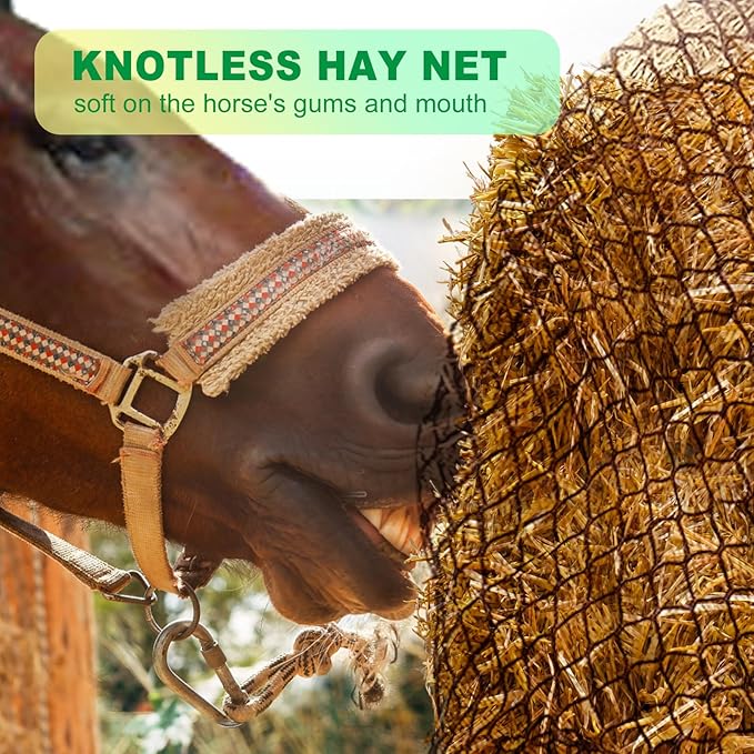 TONGMO 5x5 ft Round Bale Hay Net for Horses & Livestock - Slow Feeder Hay Nets with 2 inches Hole