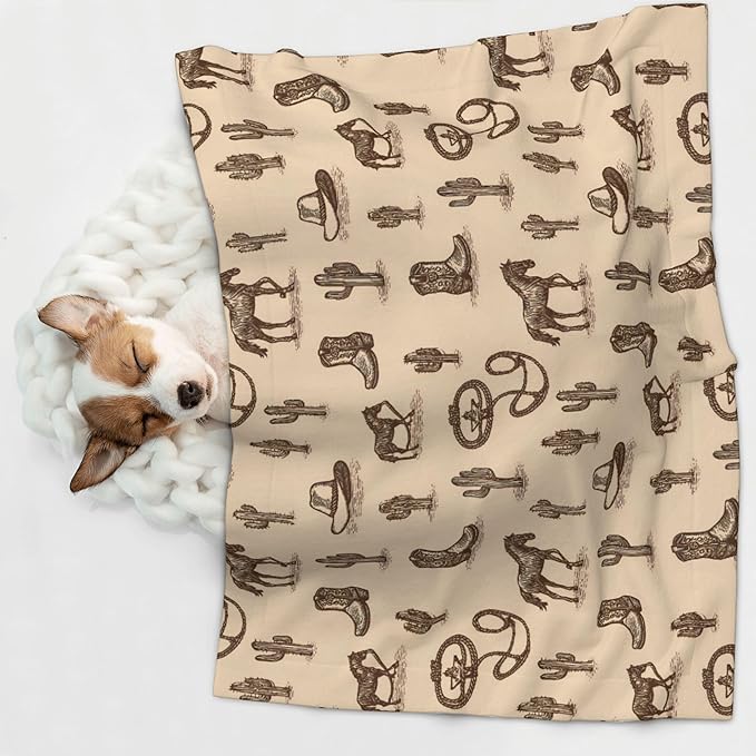 Waterproof Dog Blanket Soft Pet Blanket for Puppy Cat, Fleece Cat Throw Blankets for Furniture Bed Couch Sofa Reversible - Western Cowboy 1