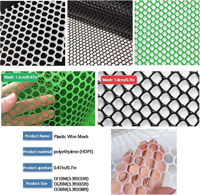 Plastic Wire Mesh Fence, Fencing Chicken Wire Fence with 1.8cm/0.7in Mesh Holes, for Pet Fencing Garden Balcony Grass Protection Farm Crafts(Size:Mesh 0.7in-3.3ft Wx33ft L,Color:White)