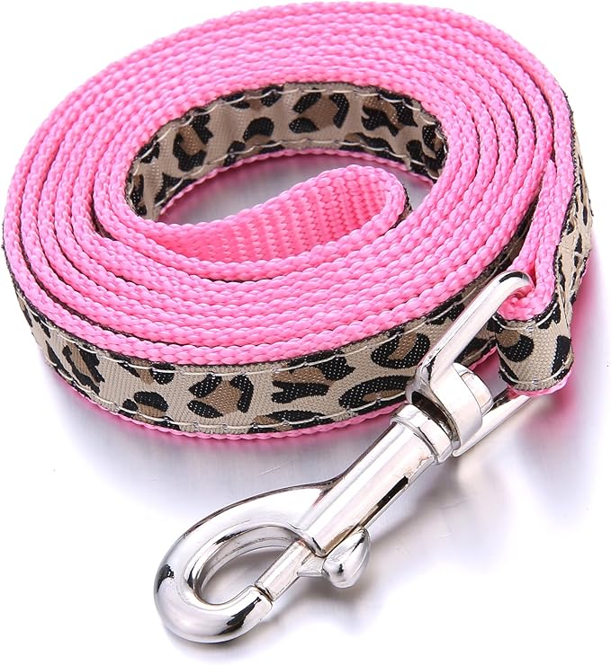 Mile High Life Leopard Dog Harness Collar Leash Set, Adjustable No Pull Dog Halter Harness for Small Breed Dogs, Easy Control for Training Walking (Pink, M Chest 15"-21", Neck 13"-17")