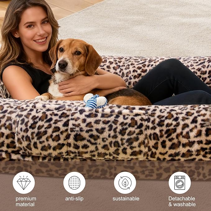 Human Dog Bed for Adult,70"x38"x10" Extra Large Human Pet Bed,Orthopedic Washable XL Dog Bed with Memory Foam (Leopard Print)