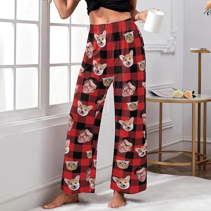 Custom Pajamas Pants with Photo for Men Women:Made in USA Personalized Pajama Trousers,Gifts for Wife Husband