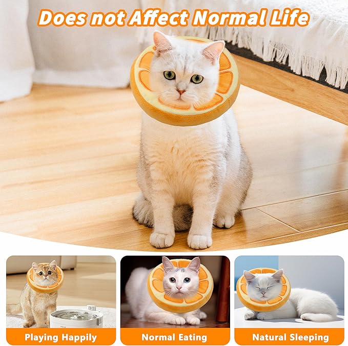 Soft Cat Cone Collar, Cute Cat Recovery Collar Suitable for Small, Medium, Large Cats,Elizabethan Neck Collar for Cats After Surgery (Orange, Medium)