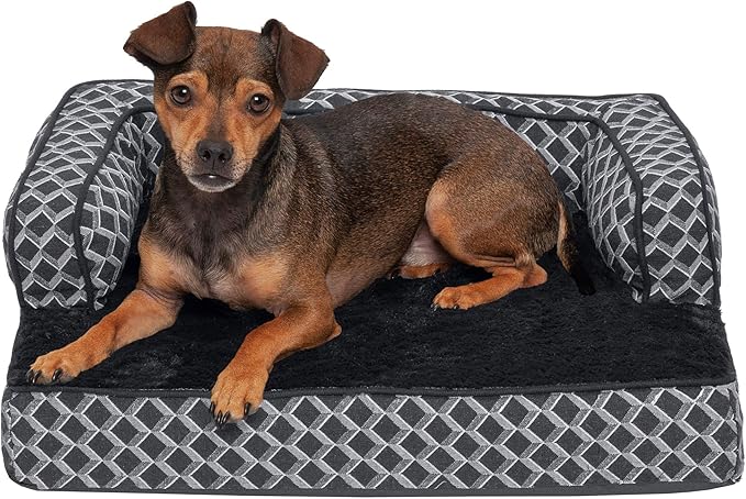 Furhaven Comfy Couch Plush & Décor Sofa-Style Egg Crate Orthopedic Foam Dog Bed - Diamond Gray, Small