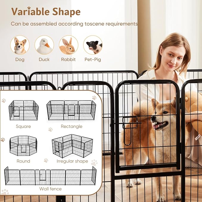 DUMOS Dog Playpen Indoor, Metal 32 Inch 8 Panels Foldable Pet Fence with Door, Outdoor Small Medium Large Dog Puppy Portable Exercise Play Pen for RV Camping, Trips, Play Yard