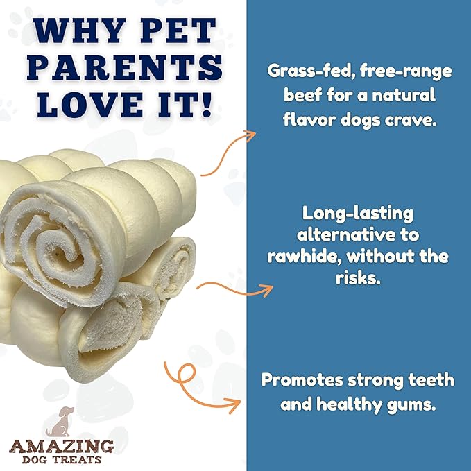 Amazing Dog Treats - Beef Cheek Rolls (6" Regular - 40 Pcs Bulk) - Safe Rawhide Alternative Dog Chew - Great for Power Chewers - Long Lasting Dog Chew - Retriever Rolls for Dogs…