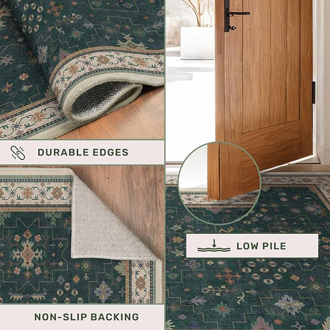 Hazo Haus Dark Green Hallway Runner Rug 12 ft Long