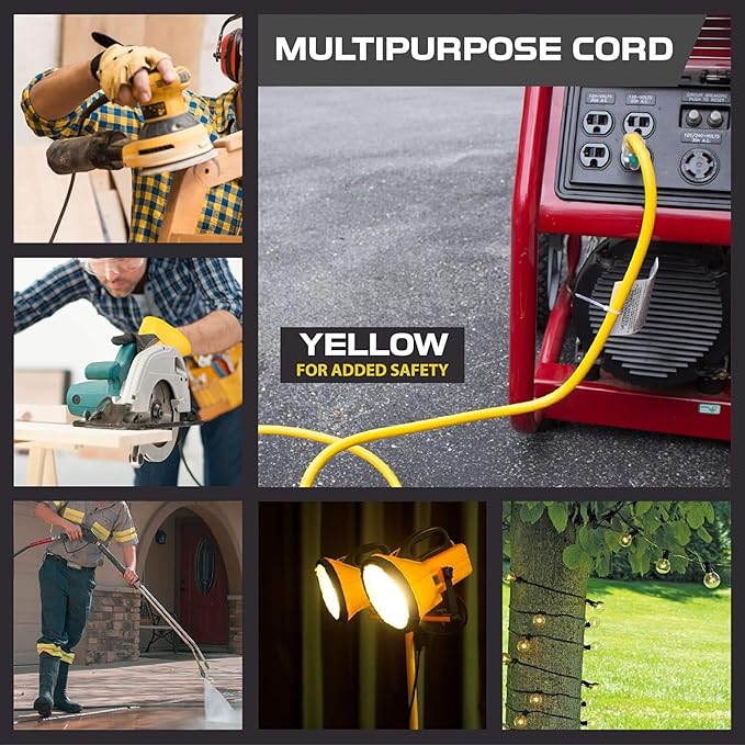 Iron Forge Cable 2 Pack 50 Foot Lighted Outdoor Extension Cord with 3 Outlets - 12/3 SJTW Heavy Duty Yellow Extension Cable 3 Prong - Multiple Outlets