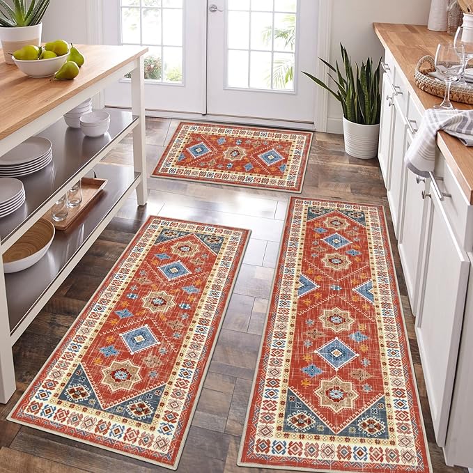 HEBE Boho Kitchen Rug Sets 3 Piece