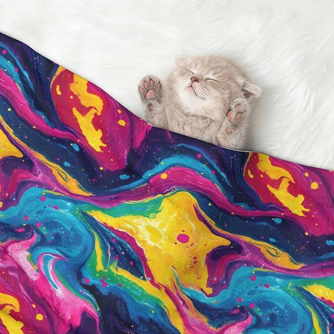 Waterproof Dog Blanket Soft Pet Blanket for Puppy Cat, Fleece Cat Throw Blankets for Furniture Bed Couch Sofa Reversible - Abstract Colorful Tie Dye 1