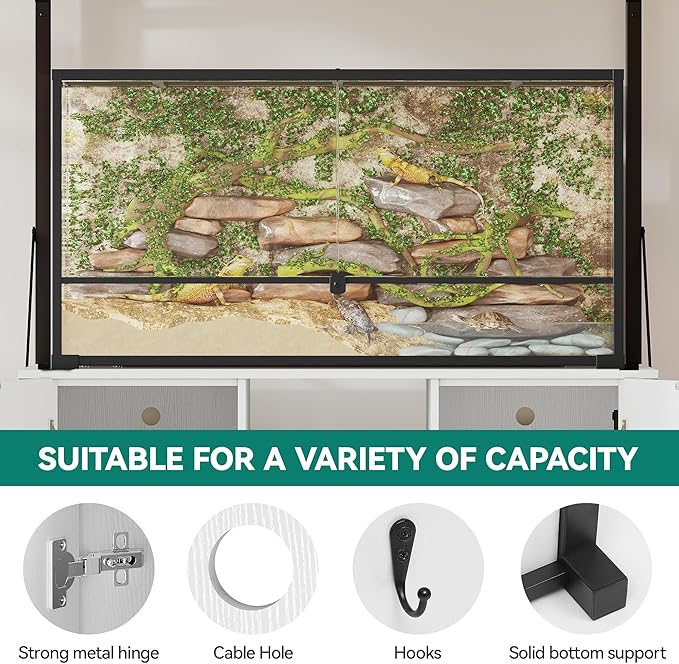 YITAHOME 40-120 Gallon Reptile Tank Stand with Power Outlet, Heavy Duty Aquarium Stand with Accessories Storage Cabinet - Metal Fish Tank Stand for Turtle, Reptile, 1100LBS Capacity, White