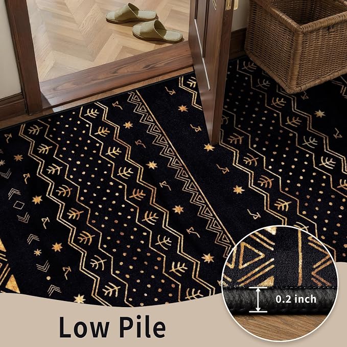 SERISSA 2x3 Rugs for Entryway, Washable Non-Slip Black and Gold Small Area Rug