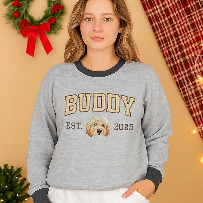NAZENTI Personalized Dog Sweatshirt, Custom Photo Shirts, Dog Embroidered Shirt for Women, Men, Pet Lovers Gifts, Mom Gift