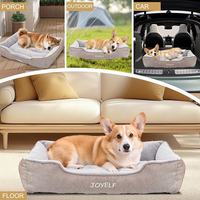JOYELF Rectangle Dog Bed Calming Cat Bed Sofa, Cute Fluffy Pet Couch Bed for Medium Dogs and Cats - Medium(Upgraded Version)