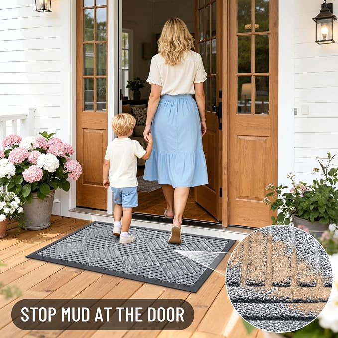 OLANLY Front Door Mat Outside Entrance 33x21, Heavy Duty Sturdy Natural Rubber