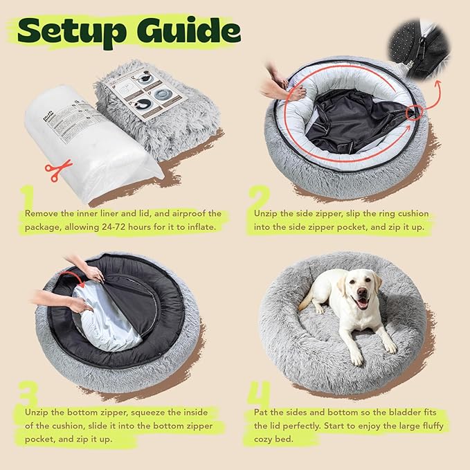 Orthopaedic Round Dog Beds for Large Dogs Washable with Removable Cover,Extra Comfort Calming Foam Cooling Gel Pet Bed with Waterproof Plush Cushion,Fluffy Anti Anxiety Cuddler for Sleep 36 Inch,Grey