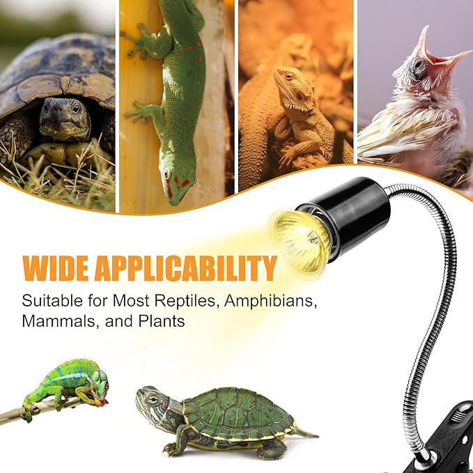 Reptile Heat Lamp, UVA UVB Turtle Basking Light with 50W Heating Lightbulb and 360° Rotatable Clip, UV Heatlamp for Turtle Tank, Tortoise, Lizard, Reptiles, Terrarium, Snake, Gecko, Spiders