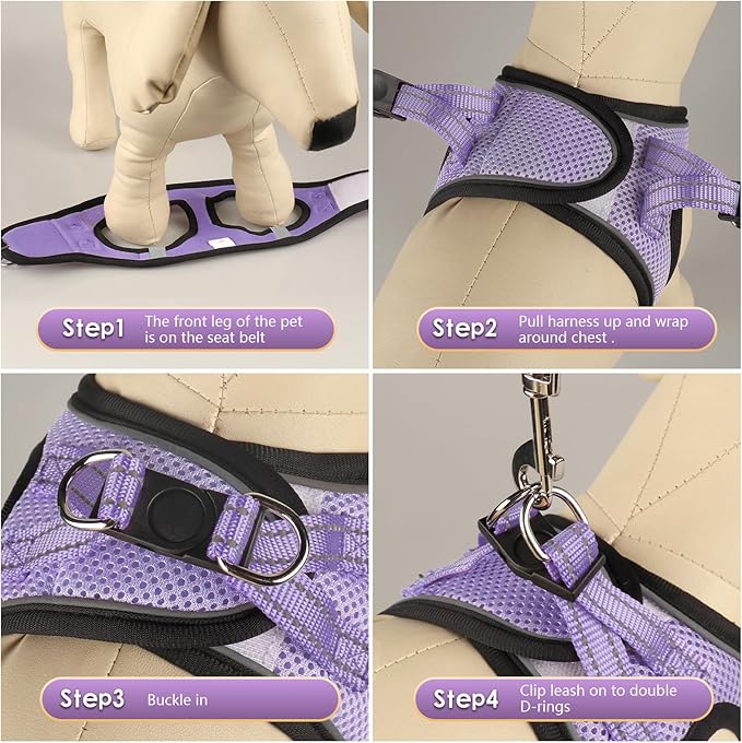 YIMEIS Dog Harness and Leash Set, No Pull Soft Mesh Pet Harness, Reflective Adjustable Puppy Vest for Small Medium Large Dogs, Cats (Taro Purple, X-Small (Pack of 1)