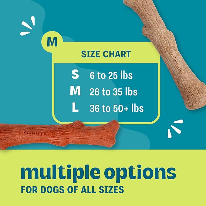 Outward Hound Pupstages Dogwood Mesquite Dog Chew Toy – Real-Wood Blend, Moderate Chewers, Medium, 7.5", 2-Pack (Natural & Mesquite Flavors)