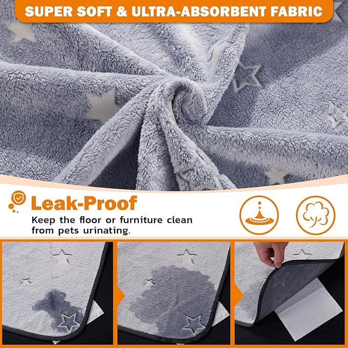 LOOBANI Washable Dog Pads, Fast Absorption Reusable, Waterproof Whelping, Non Slip Pet Playpen Mat for Dogs, Grey 2 Pack 36 x 72 in