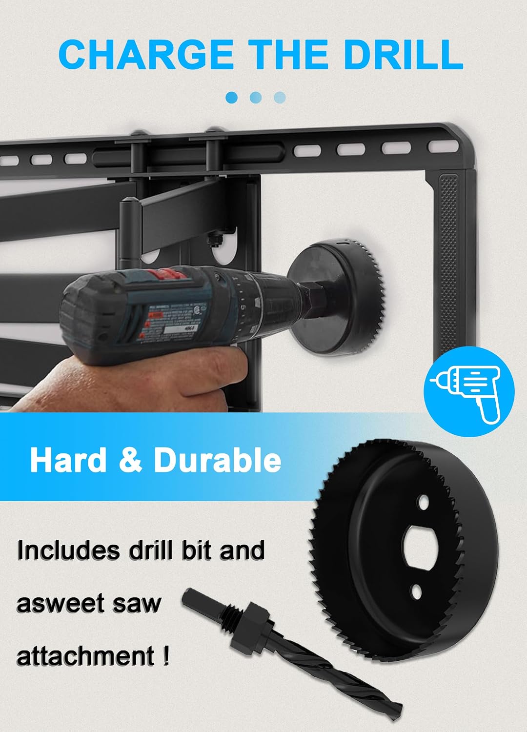 in Wall Cable Management Kit with Hole Saw Drill Attachment - Includes Power & Low Voltage Cord Management - Hide TV Wires for Wall-Mounted TVs, White
