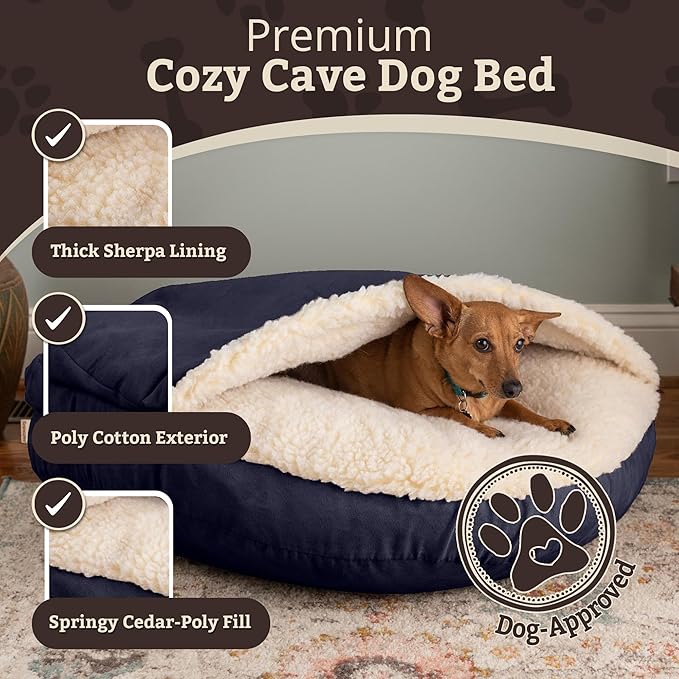 Snoozer Classic Poly-Cotton Cozy Cave Pet Bed, Small, Navy