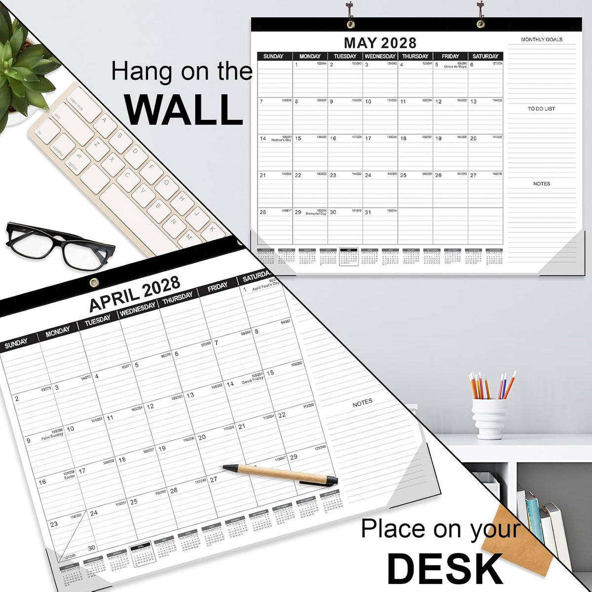 GuassLee Large Desk Calendar 2027-2028 3 Pack, 18 Months, 22" x 17"