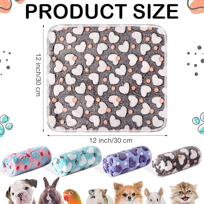 Tudomro 8 Pcs Guinea Pig Blankets Absorbent Washable Animal Fleece Bedding Cage Liners Waterproof Reusable Pet Pee Sleep Mat Pad Cover for Chinchilla Hamster Ferret(Heart,12 x 12 Inch)