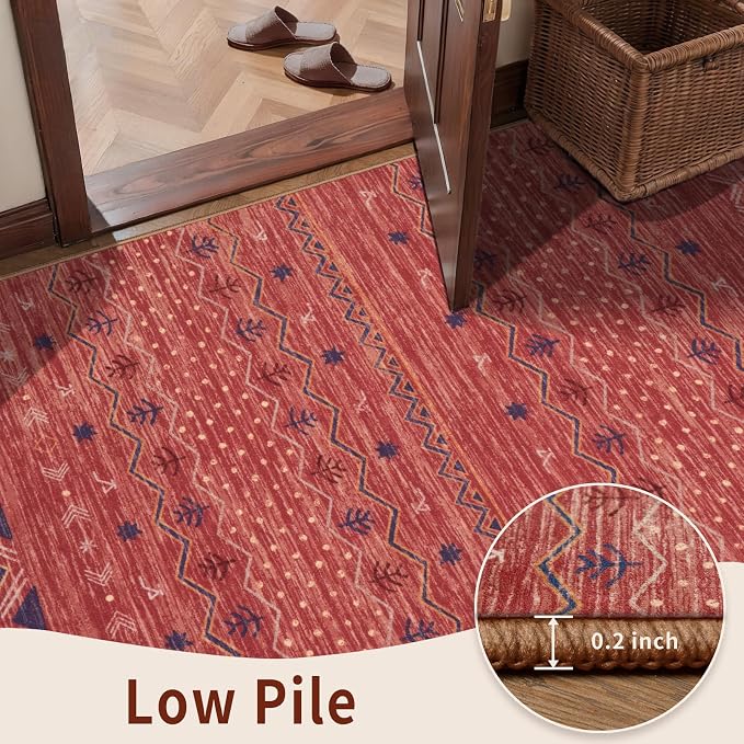 SERISSA 3x5 Area Rugs for Living Room, Washable Non-Slip Red Ochre Small Boho