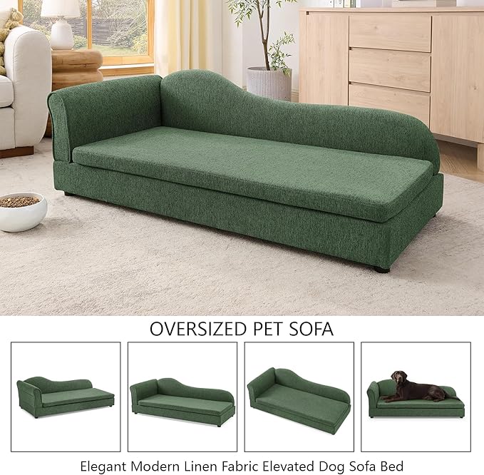 Oversized Pet Sofa Bed for Large Dogs, 55 Inch Modern Dog Couch with Orthopedic Memory Foam, Sturdy Furniture Style Pet Bed with Weight Capacity 220 lbs, (Green)