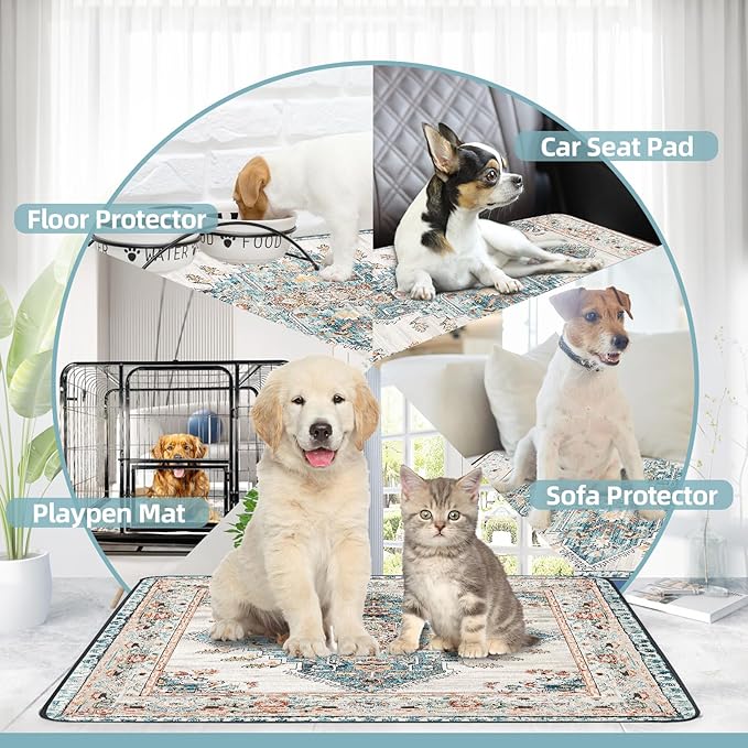 Washable Pee Pad for Dogs Extra Large, 72" x 72" Reusable Puppy Pads Waterproof Dog Rugs, Super Absorbent, Leakproof, Dog Crate Pad, Playpen Mat, Whelping Pads, Blue Medallion