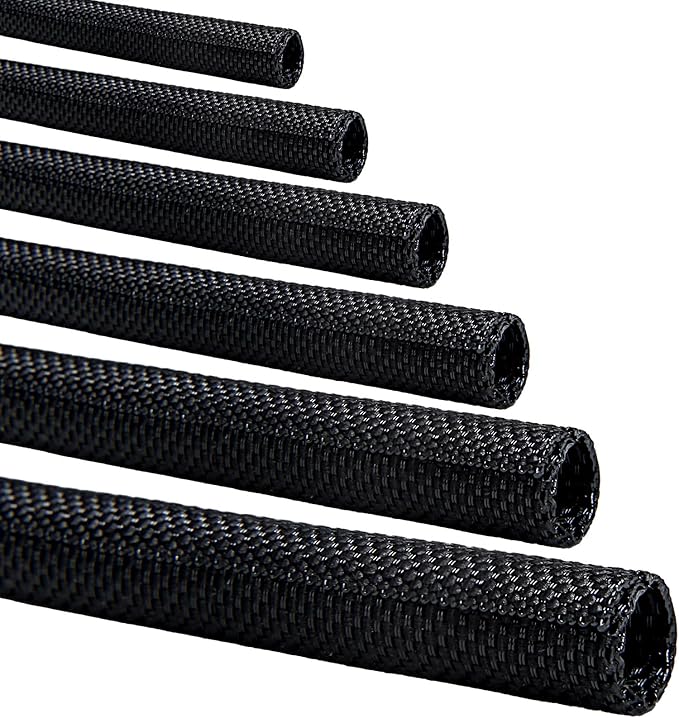 Split-Sleeve Wire Loom for High-Temperature Automotive Harness and Home Cable Management, 25ft - 3/8 inch Braided Cable Management Sleeve Cord Protector, Self-Wrapping Split Wire Loom