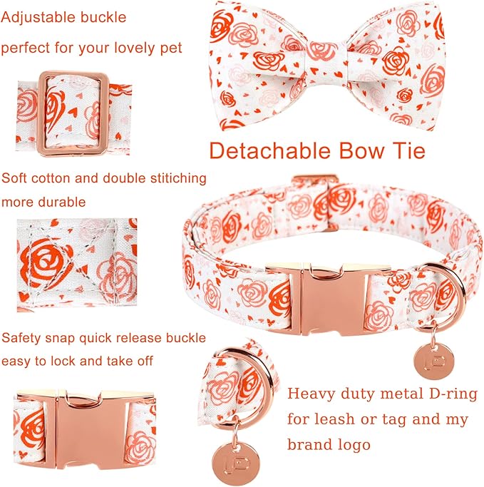 UP URAR PUP Valentine's Dog Collar With Bowtie for Puppy Girl Boy Dog or Cat, Gift Collar With Metal Buckle, Wedding Dog Collar, White, XS