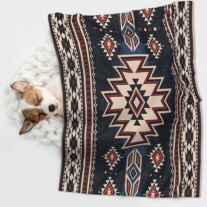 Western Blanket for Dog Cat - Tribal Throw Blanket 30x20 Ethnic Pet Blanket for Couch Sofa Bed