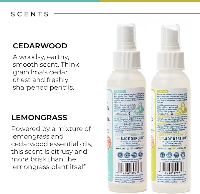 Wondercide - Flea, Tick and Mosquito Spray for Dogs, Cats, and Home - Flea and Tick Killer, Control, Prevention, Treatment - with Natural Essential Oils - 4 oz Lemongrass & Cedarwood 2-Pack