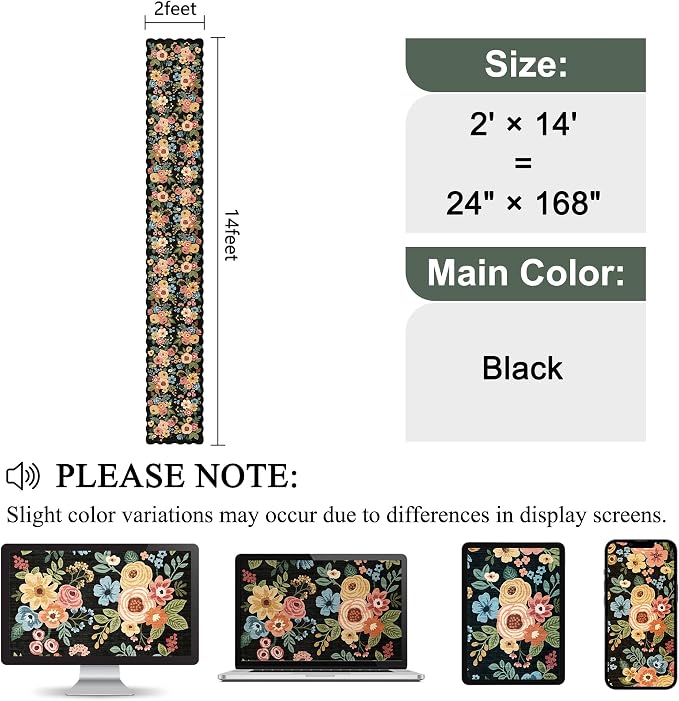 DUKINO 2x14 Hallway Runner Rug, Non Slip Floral Washable Runner Rug