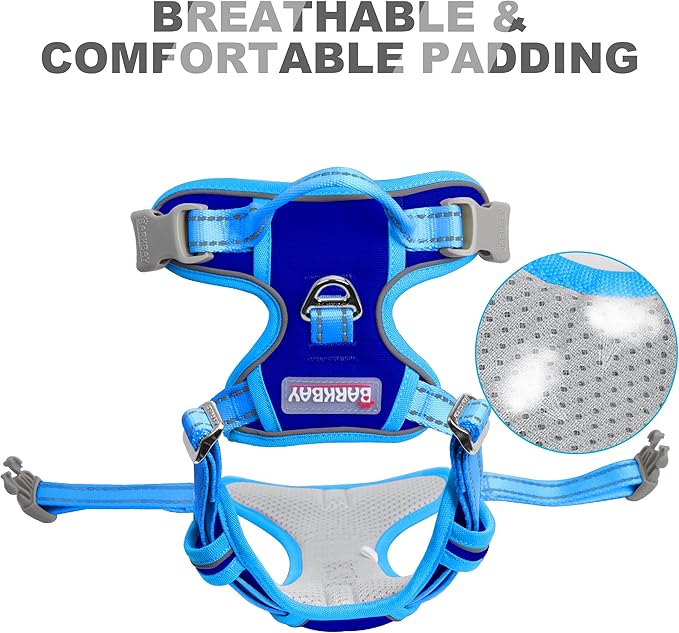 BARKBAY No Pull Dog Harness Front Clip Heavy Duty Reflective Easy Control Handle for Large Dog Walking(Sapphire Blue & Blue,L)