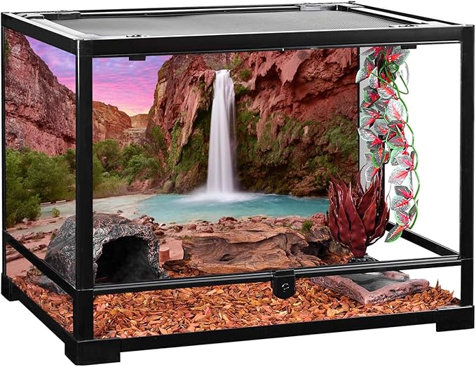 AWERT 48x24 inches Reptile Habitat Background Sunset Mountain Waterfall Terrarium Background Durable Polyester Background