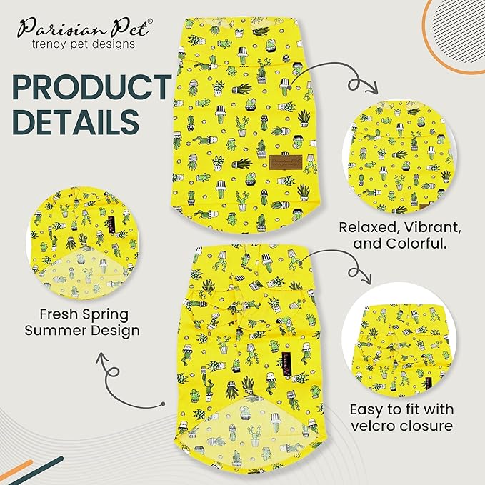Parisian Pet Dog Shirt - Cactus Cap Dog Beach Outfit - 100% Cotton Dog Summer Clothes - Stylish Dog Costume - Breathable and Cool Pet Clothing - Machine Washable Dog Shirts for Small Dogs - XS