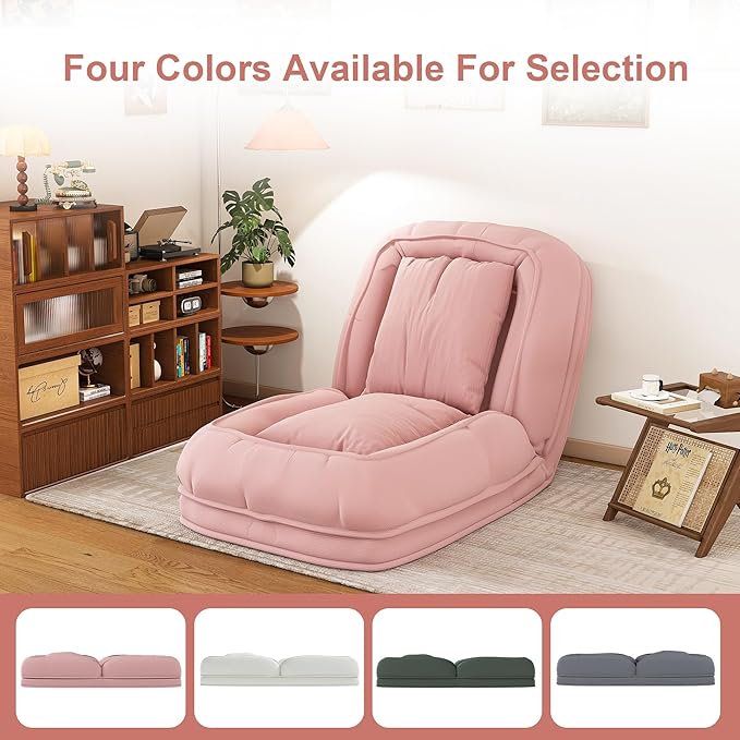 Adjustable 5-Position Human Dog Bed for People, Big Comfy Plush Floor Gaming Lazy Sofa Chair with Pillows & Back Support, Foldable Lounge Loveseat Couch for Living Room Bedroom (Pink①)